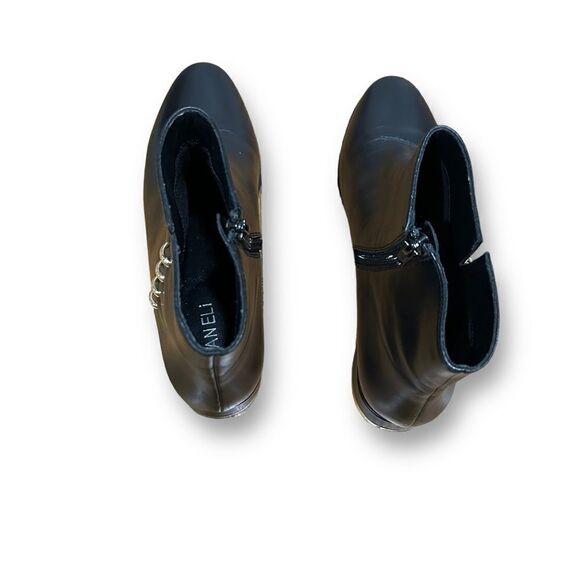 Vaneli Black Leather Ankle Boots with Gold Heel and Side Detail - Picture 6 of 9
